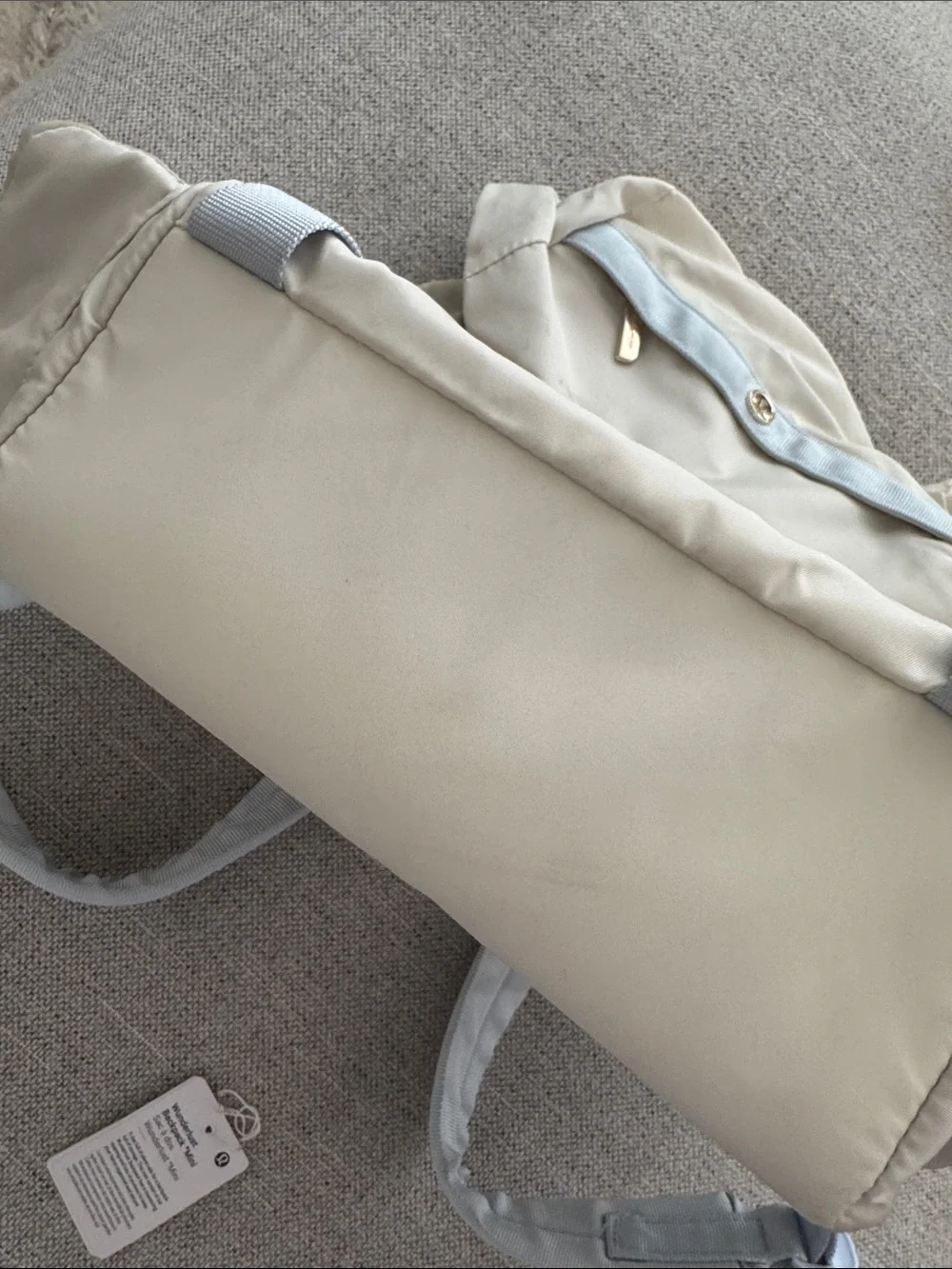 lululemon athletica Cream & Light Blue Backpack with Gold Hardware